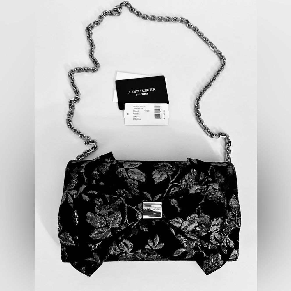 JUDITH LEIBER Couture Beekman Floral Jacquard In Black Evening Bag Clutch